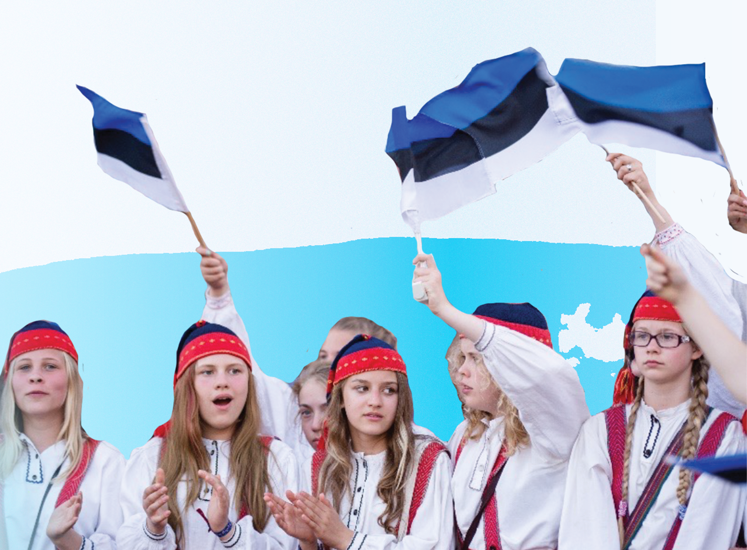 Kooritüdrukud Eesti lippudega
