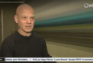 Kunstnik oma maali ees intervjuud andmas